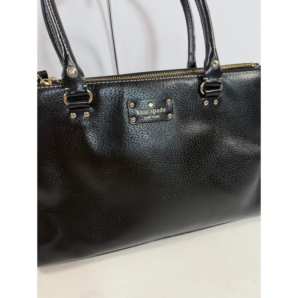 Kate Spade Black Pebbled Leather Wellesley Martine Tote Bag Contrast Stitch